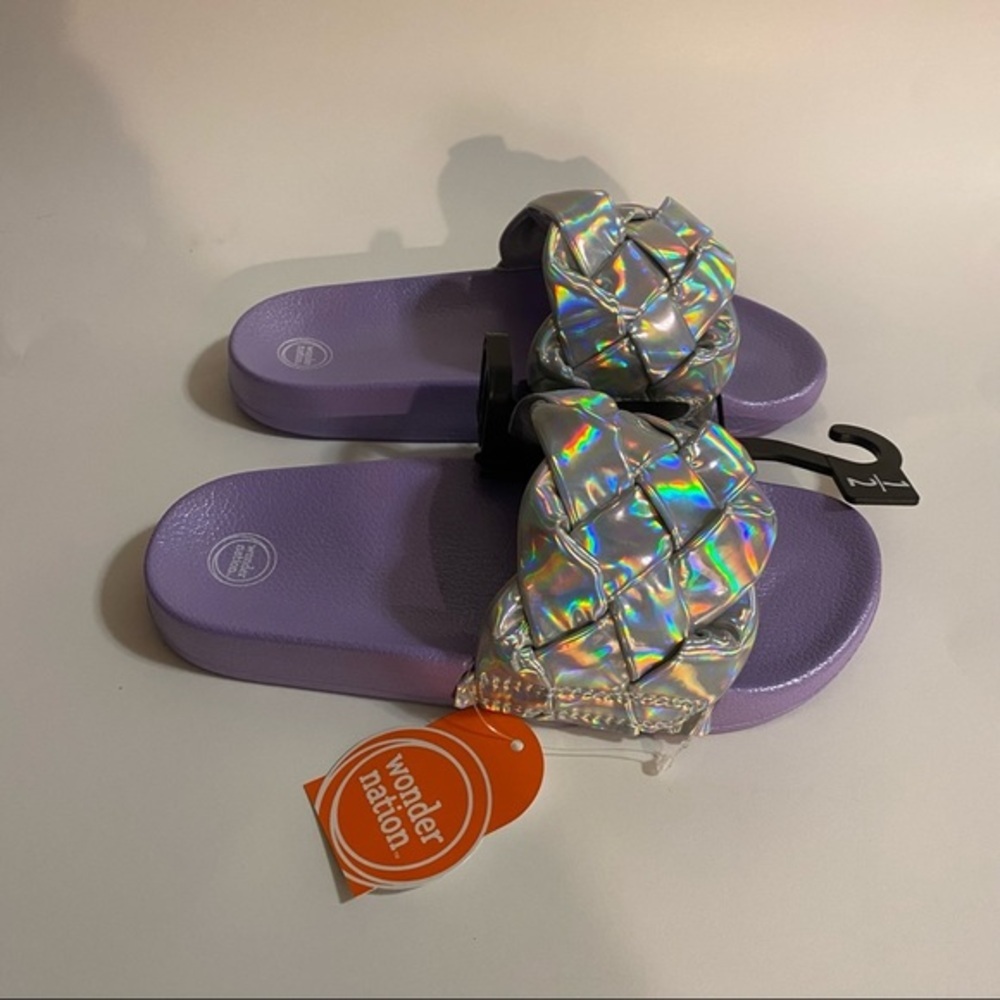 Wonder Nation Shoes Slides Girls Size 1-2 Purple Slip‎ On New With Tags